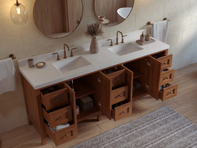 Nashville Teak Wood 84 in. W x 22 in. D Double Sink Bathroom Vanity