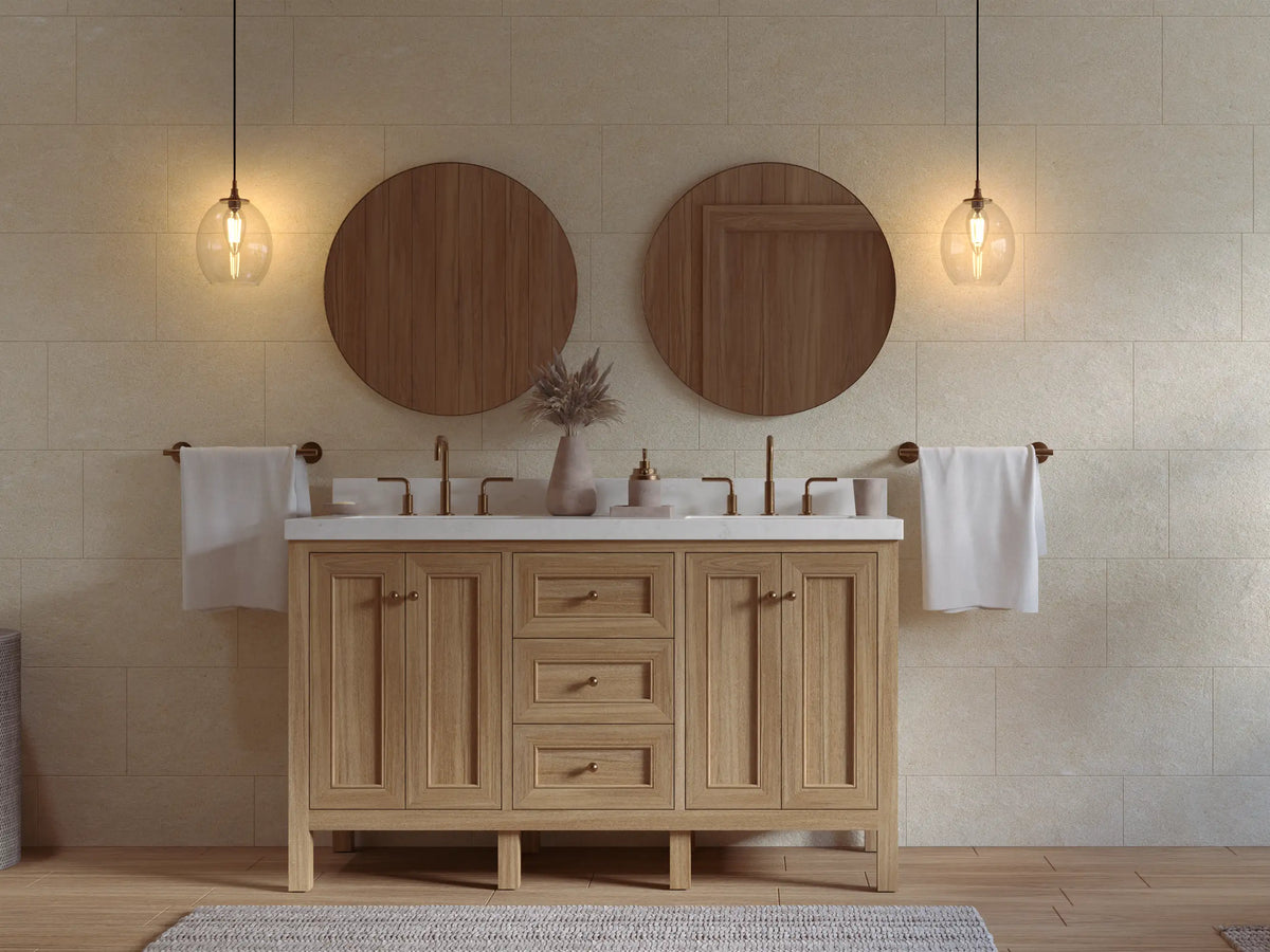Nashville Teak Wood 60 in. W x 22 in. D Double Sink Bathroom Vanity