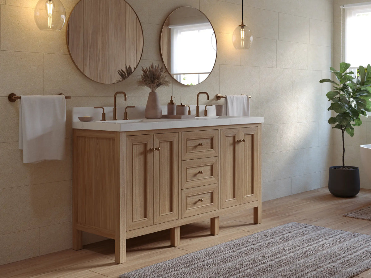 Nashville Teak Wood 60 in. W x 22 in. D Double Sink Bathroom Vanity