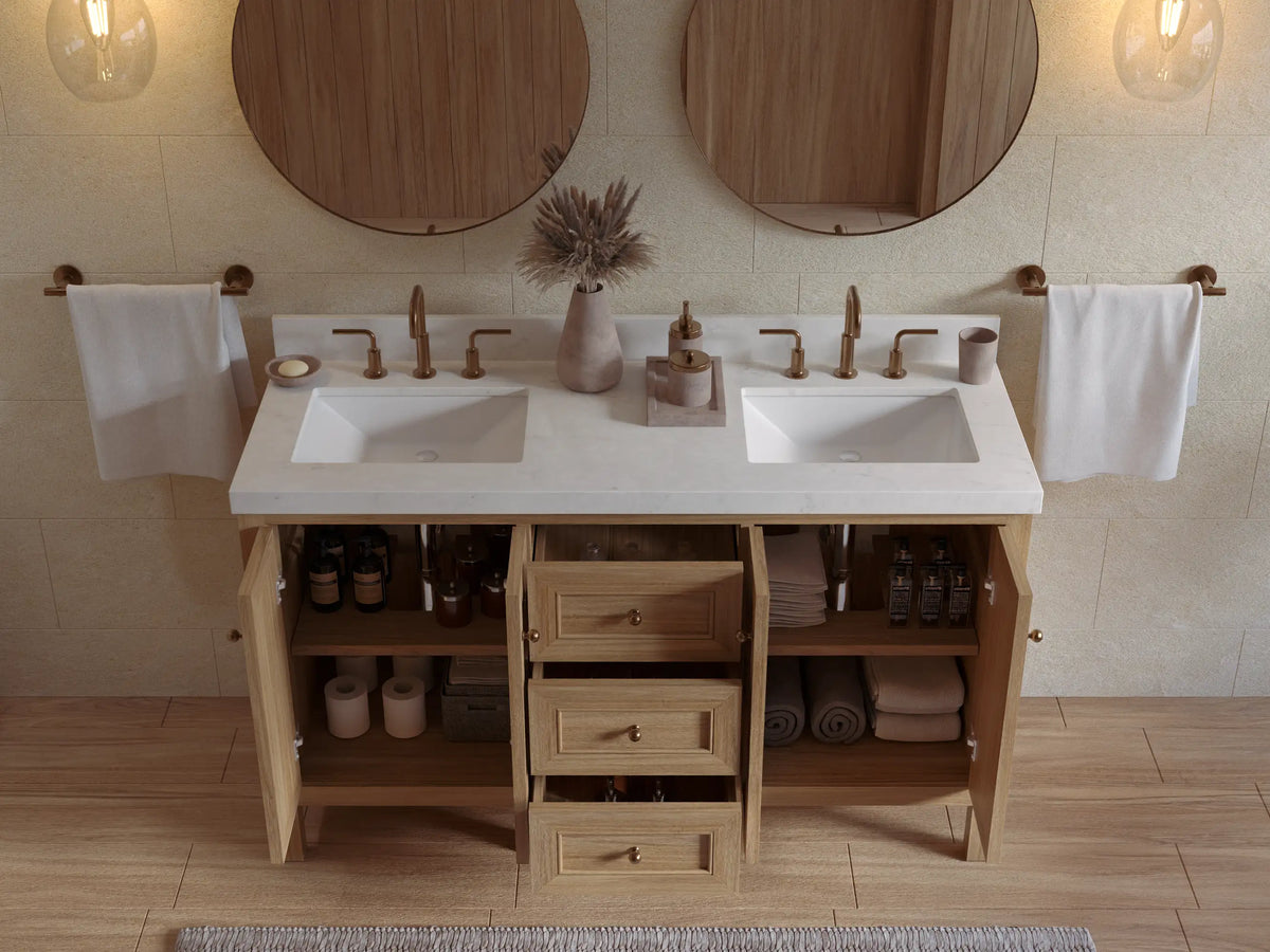 Nashville Teak Wood 60 in. W x 22 in. D Double Sink Bathroom Vanity