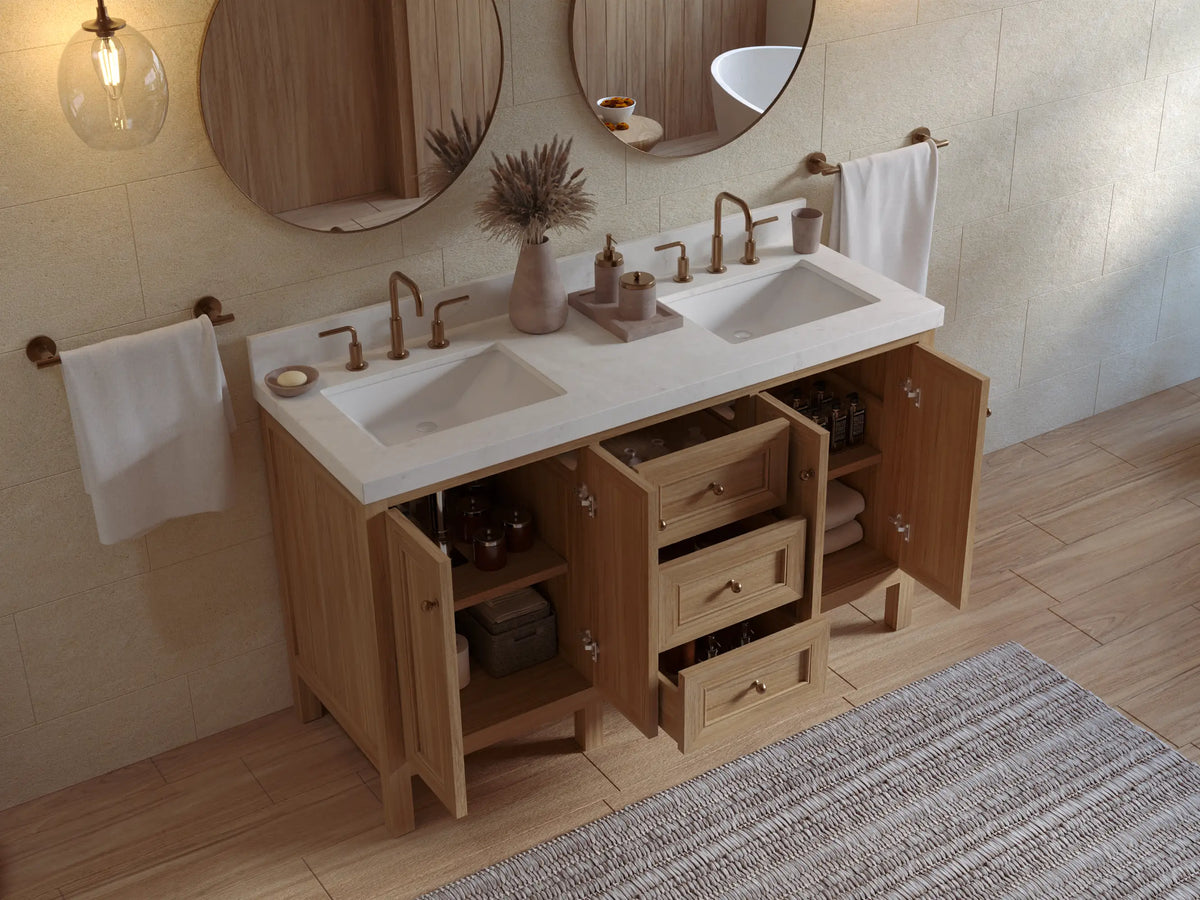 Nashville Teak Wood 60 in. W x 22 in. D Double Sink Bathroom Vanity