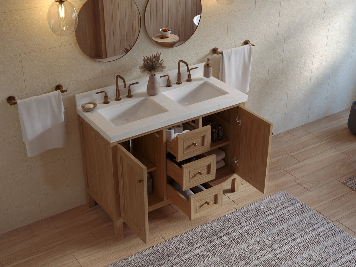 Nashville Teak Wood 48 in. W x 22 in. D Double Sink Bathroom Vanity