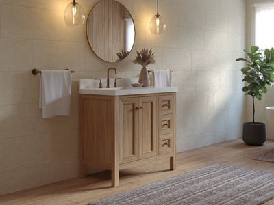 Nashville Teak Wood 36 in. W x 22 in. D Left Offset Sink Bathroom Vanity