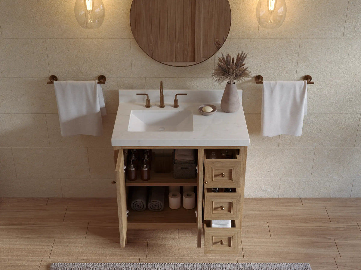 Nashville Teak Wood 36 in. W x 22 in. D Left Offset Sink Bathroom Vanity