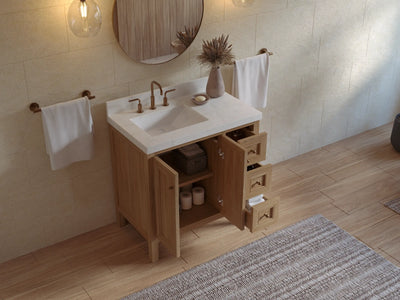 Nashville Teak Wood 36 in. W x 22 in. D Left Offset Sink Bathroom Vanity