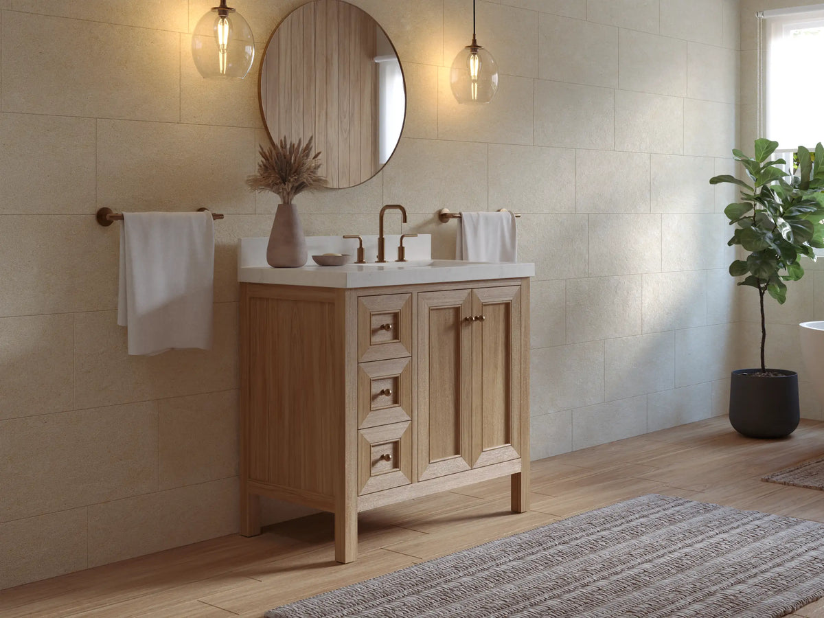 Nashville Teak Wood 36 in. W x 22 in. D Right Offset Sink Bathroom Vanity