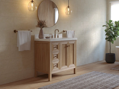 Nashville Teak Wood 36 in. W x 22 in. D Right Offset Sink Bathroom Vanity