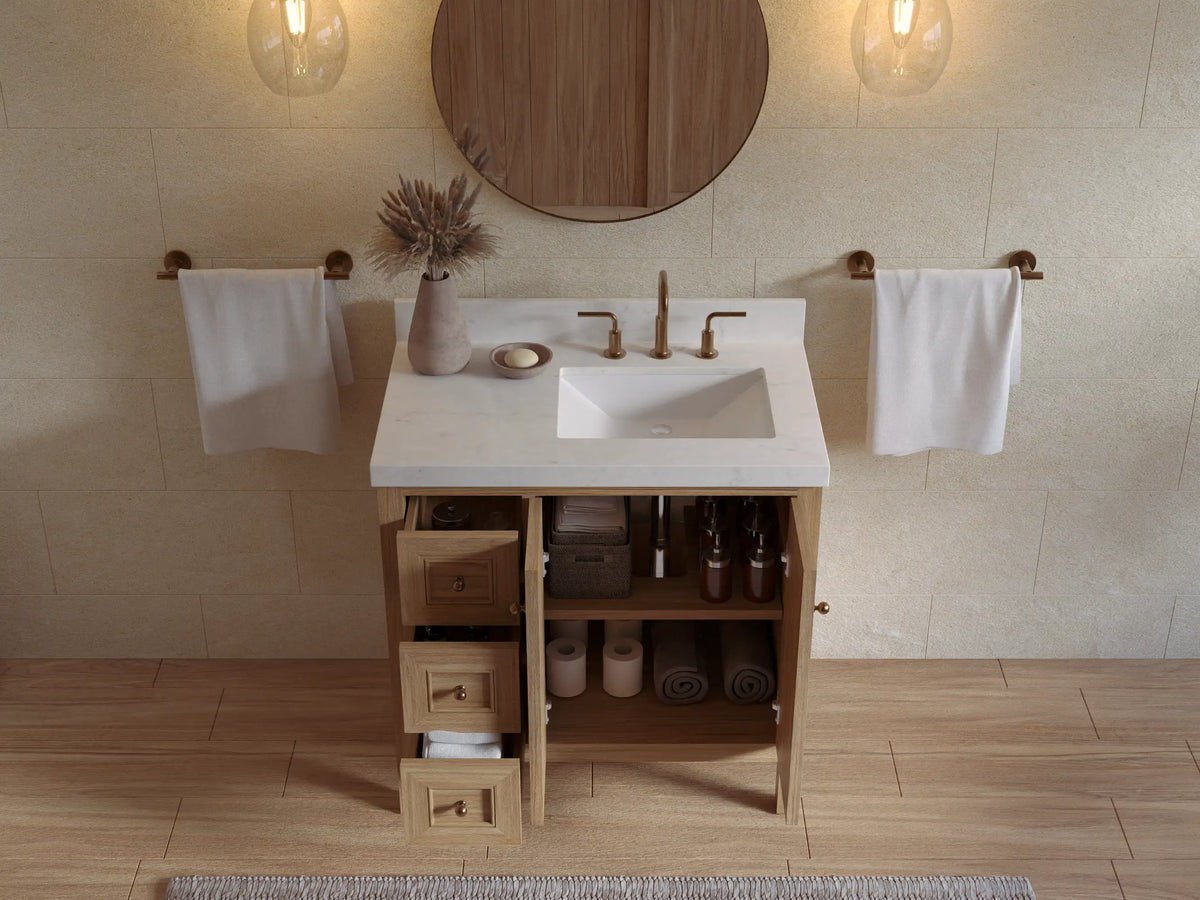 Nashville Teak Wood 36 in. W x 22 in. D Right Offset Sink Bathroom Vanity