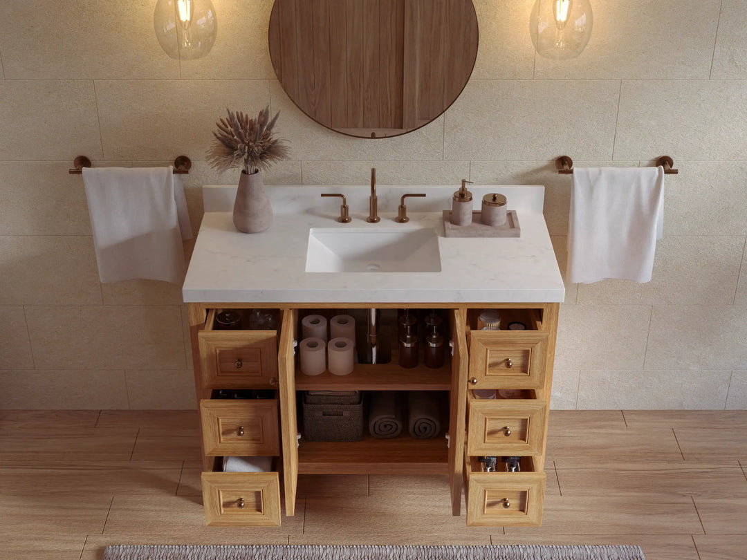 Nashville Teak Wood 48 in. W x 22 in. D Single Sink Bathroom Vanity | 
              
                Light Natural Teak
                
                  
             - NAS_TK_LNT_WHQZ_48S - photo №2