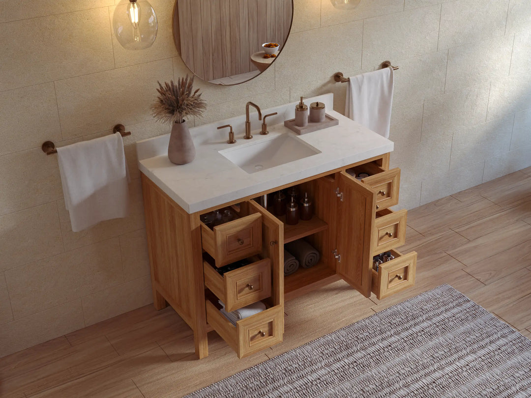 Nashville Teak Wood 48 in. W x 22 in. D Single Sink Bathroom Vanity | 
              
                Light Natural Teak
                
                  
             - NAS_TK_LNT_WHQZ_48S - photo №4