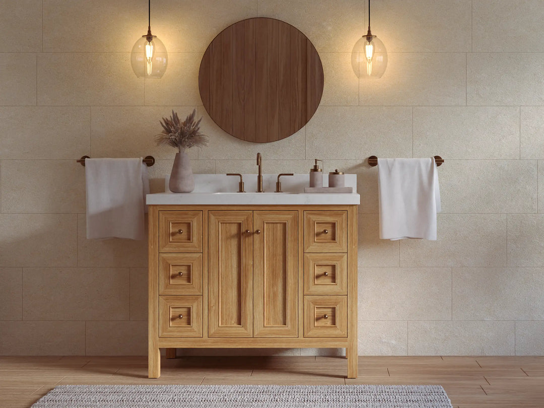 Nashville Teak Wood 42 in. W x 22 in. D Single Sink Bathroom Vanity | 
              
                Light Natural Teak
                
                  
             - NAS_TK_LNT_WHQZ_42 - photo №5