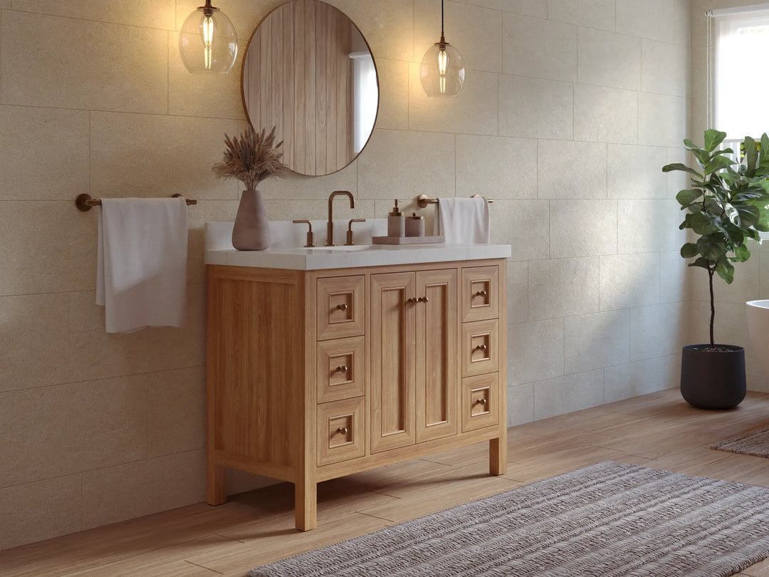 Nashville Teak Wood 42 in. W x 22 in. D Single Sink Bathroom Vanity | 
              
                Light Natural Teak
                
                  
             - NAS_TK_LNT_WHQZ_42 - photo №3