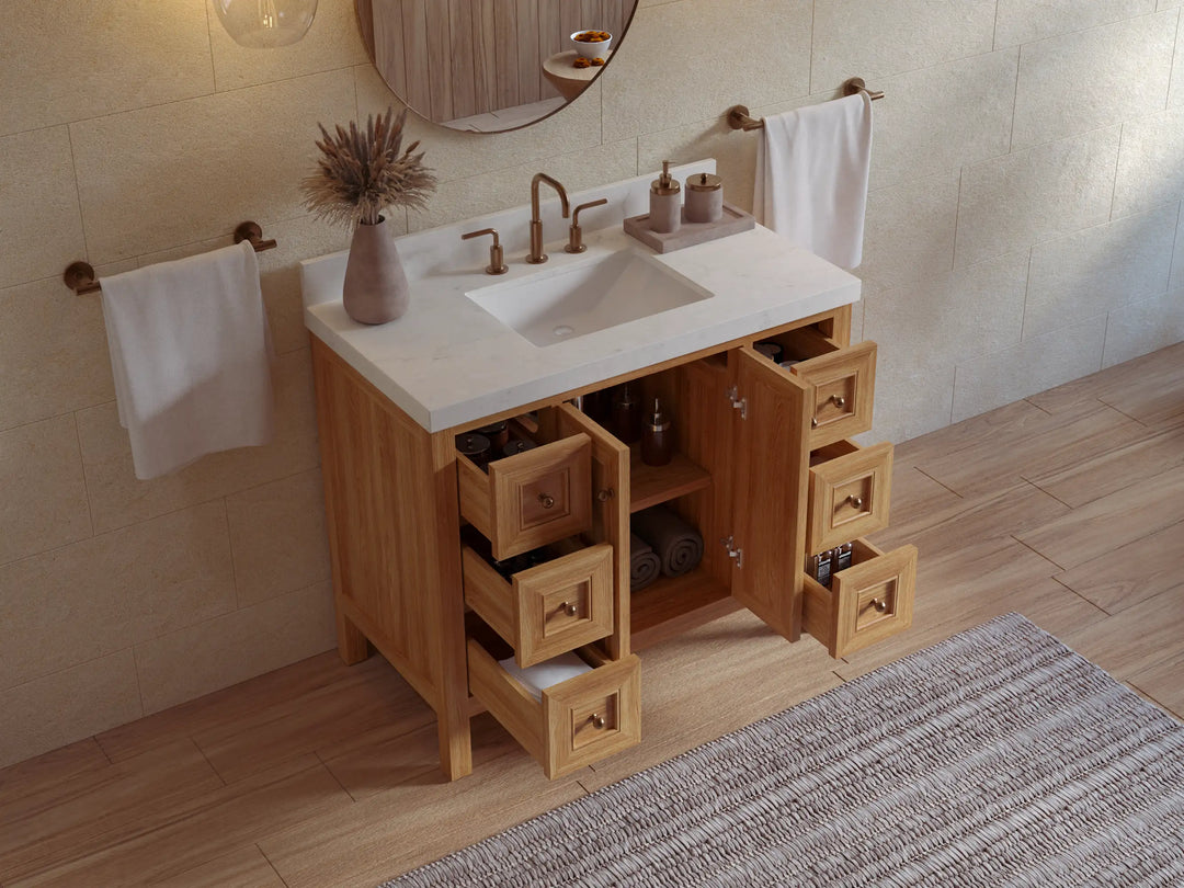 Nashville Teak Wood 42 in. W x 22 in. D Single Sink Bathroom Vanity | 
              
                Light Natural Teak
                
                  
             - NAS_TK_LNT_WHQZ_42 - photo №4