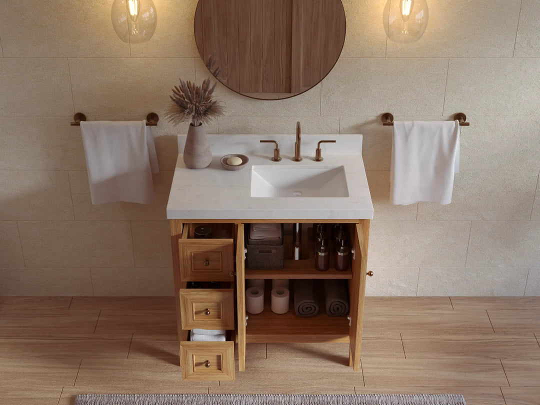 Nashville Teak Wood 36 in. W x 22 in. D Right Offset Sink Bathroom Vanity | 
              
                Light Natural Teak
                
                  
             - NAS_TK_LNT_WHQZ_36R - photo №2