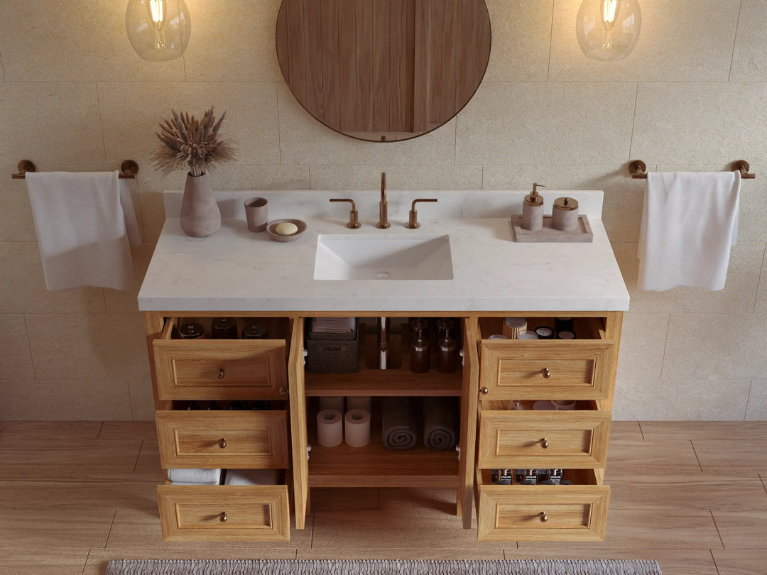 Nashville Teak Wood 60 in. W x 22 in. D Single Sink Bathroom Vanity | 
              
                Light Natural Teak
                
                  
             - NAS_TK_LNT_WHQZ_60S - photo №2