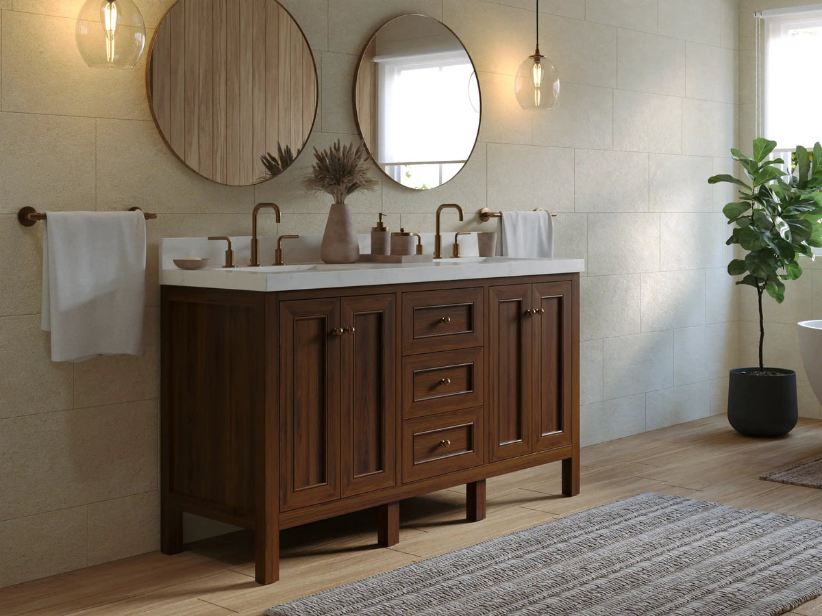 Nashville Teak Wood 60 in. W x 22 in. D Double Sink Bathroom Vanity