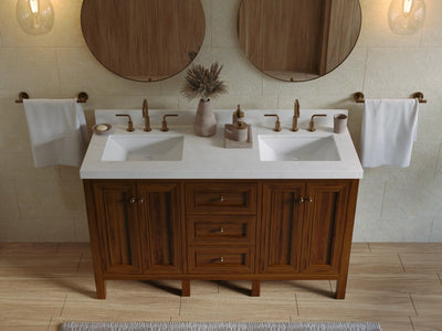 Nashville Teak Wood 60 in. W x 22 in. D Double Sink Bathroom Vanity