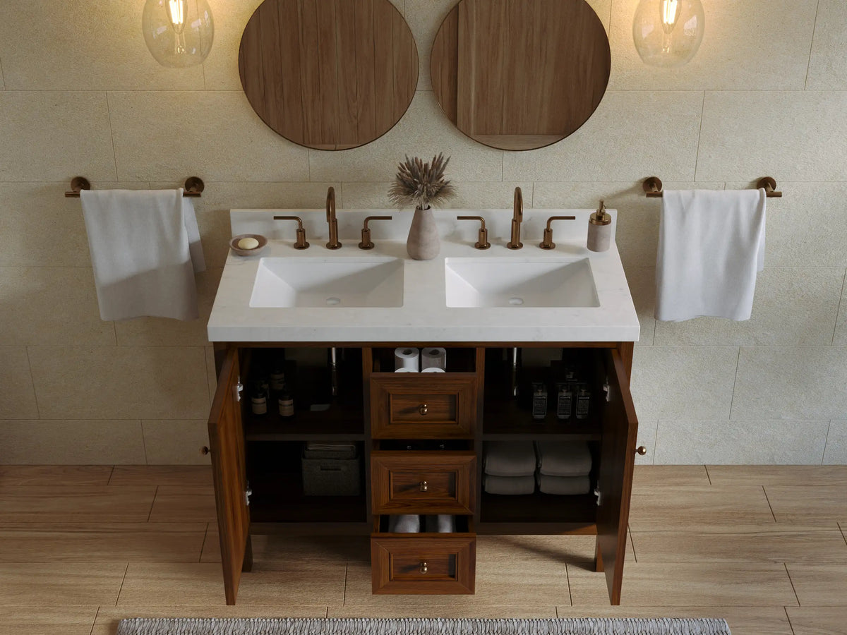 Nashville Teak Wood 48 in. W x 22 in. D Double Sink Bathroom Vanity