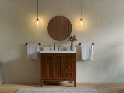 Nashville Teak Wood 36 in. W x 22 in. D Left Offset Sink Bathroom Vanity