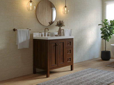 Nashville Teak Wood 36 in. W x 22 in. D Left Offset Sink Bathroom Vanity