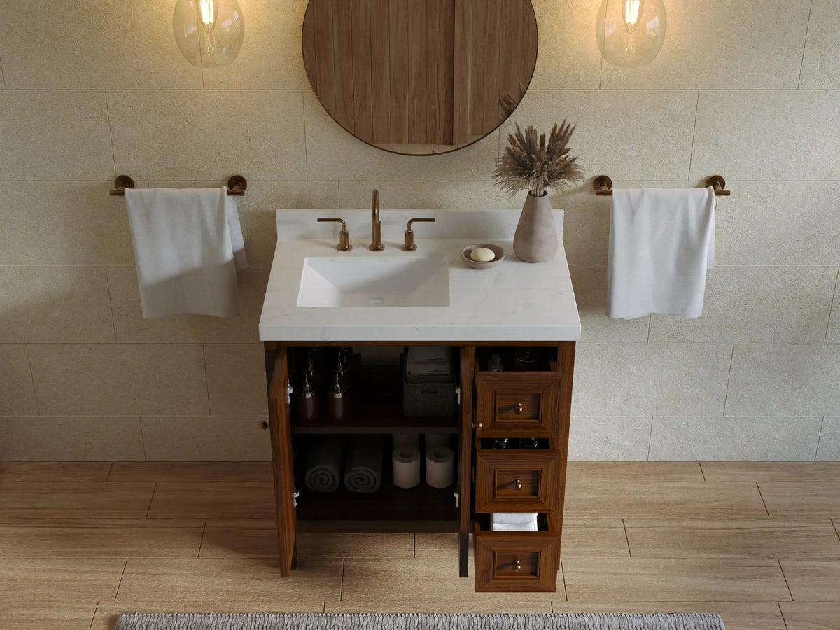 Nashville Teak Wood 36 in. W x 22 in. D Left Offset Sink Bathroom Vanity
