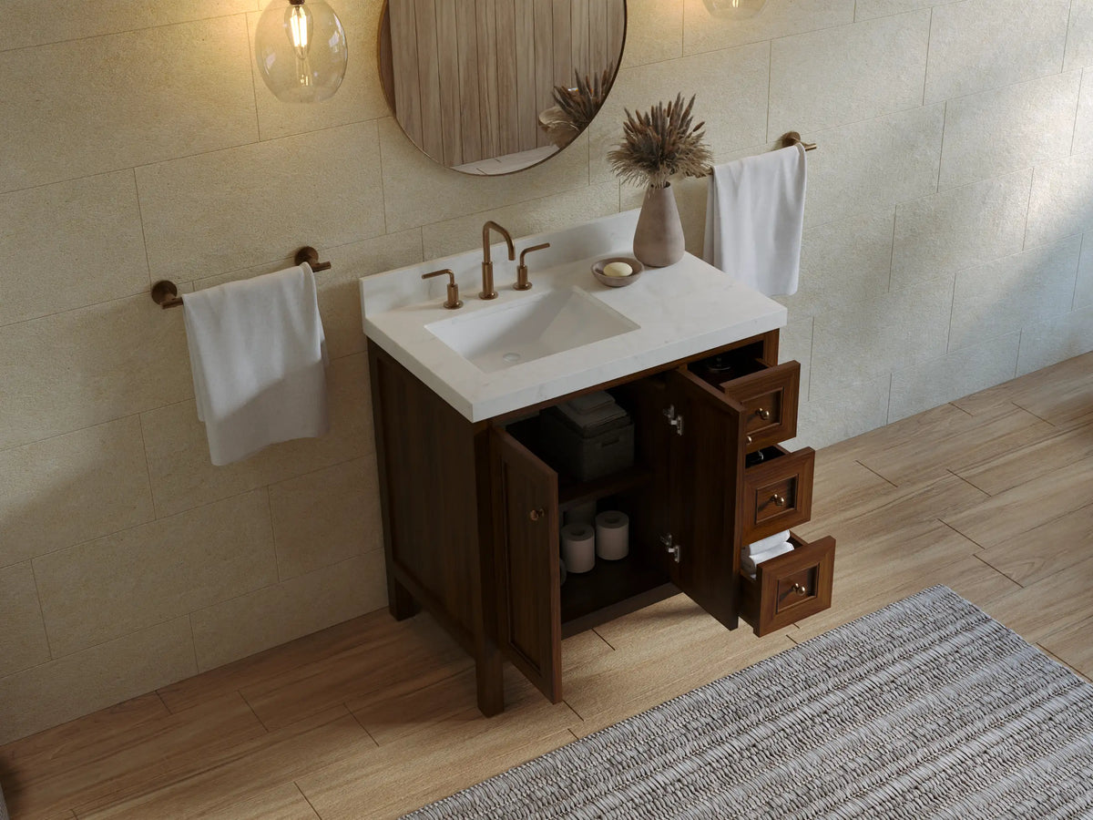Nashville Teak Wood 36 in. W x 22 in. D Left Offset Sink Bathroom Vanity