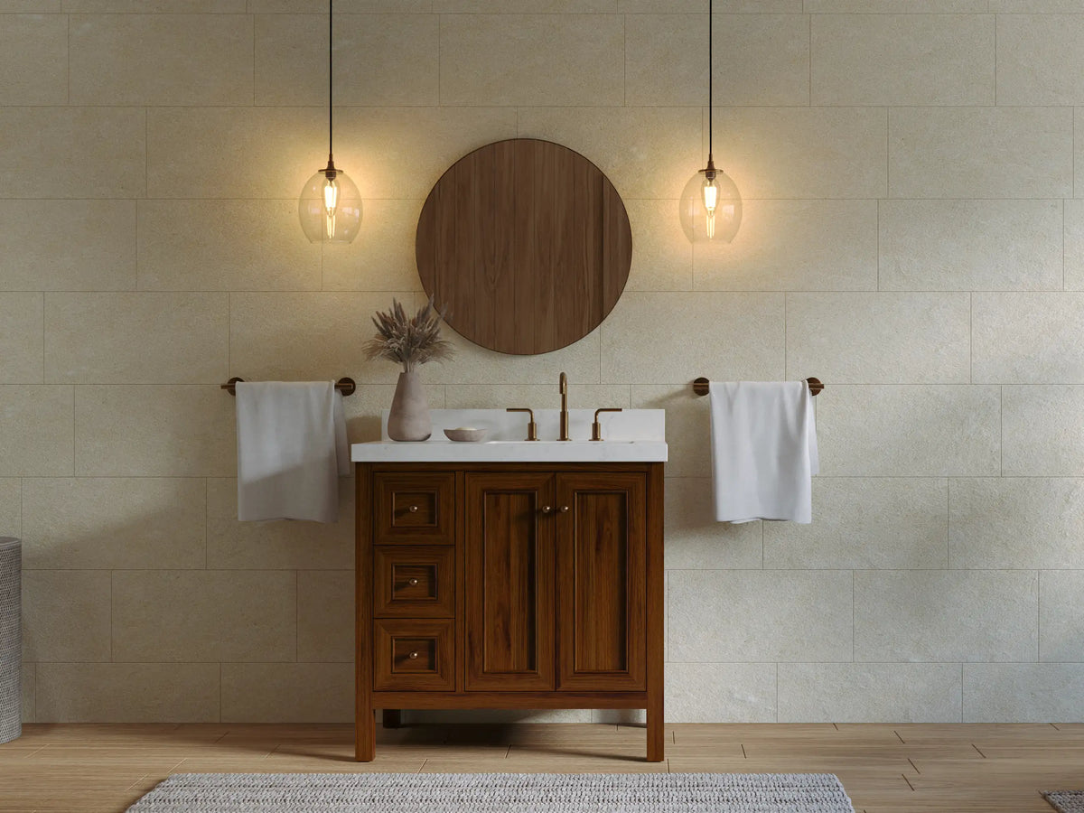 Nashville Teak Wood 36 in. W x 22 in. D Right Offset Sink Bathroom Vanity