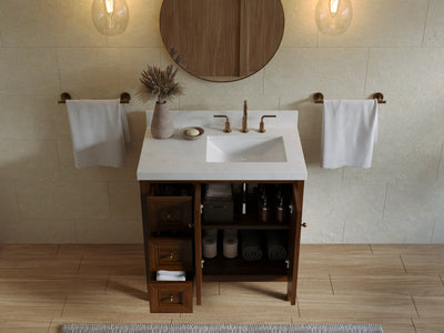 Nashville Teak Wood 36 in. W x 22 in. D Right Offset Sink Bathroom Vanity