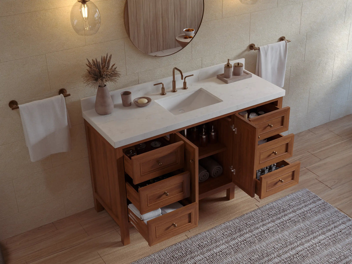 Nashville Teak Wood 60 in. W x 22 in. D Single Sink Bathroom Vanity