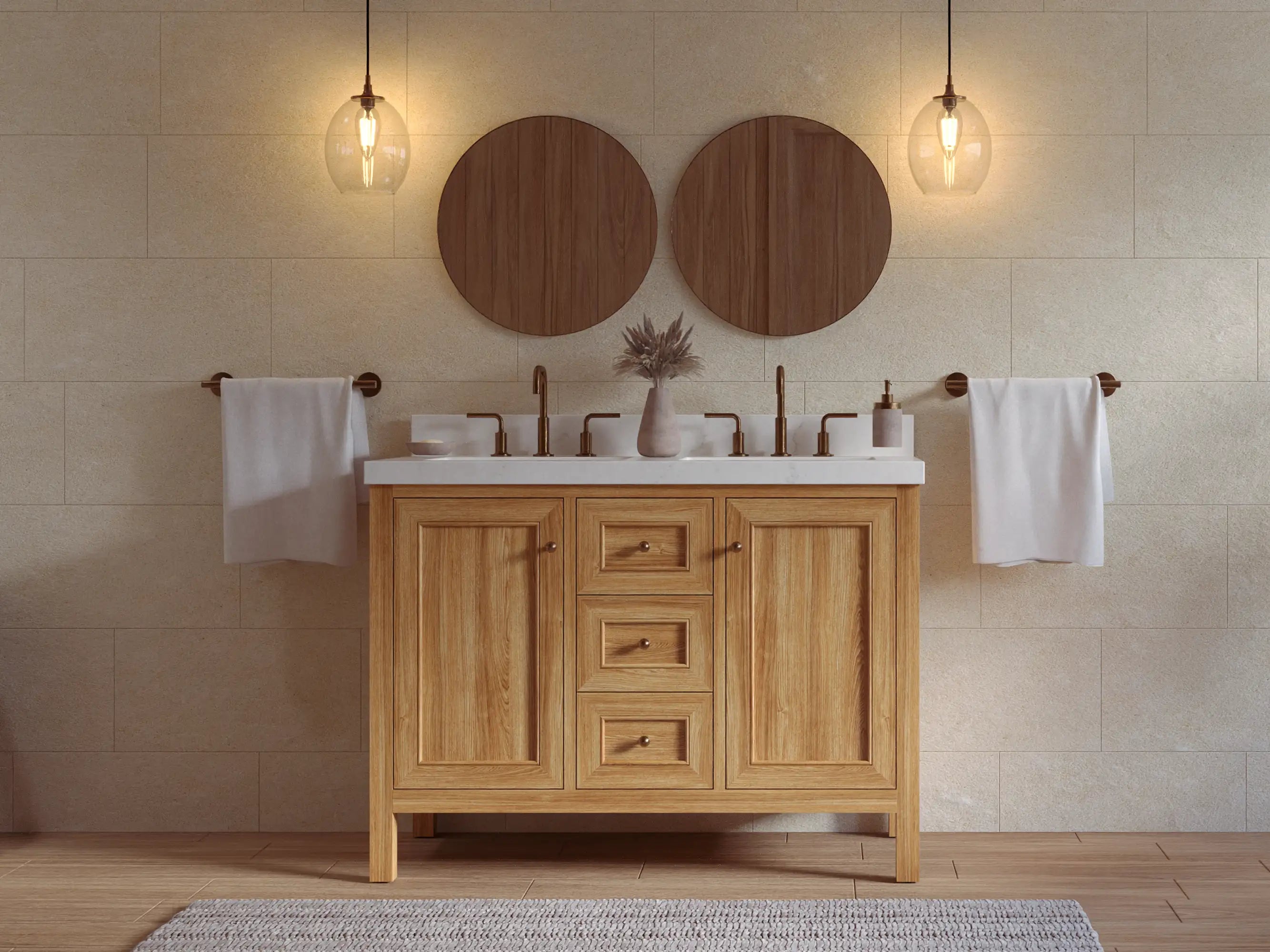 Nashville Teak Wood 48 in. W x 22 in. D Double Sink Bathroom Vanity