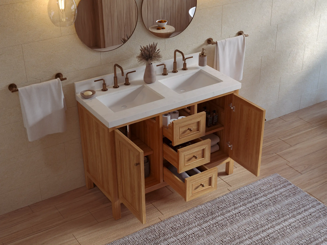 Nashville Teak Wood 48 in. W x 22 in. D Double Sink Bathroom Vanity | 
              
                Light Natural Teak
                
                  
             - NAS_TK_LNT_CA_NV_48D - photo №4