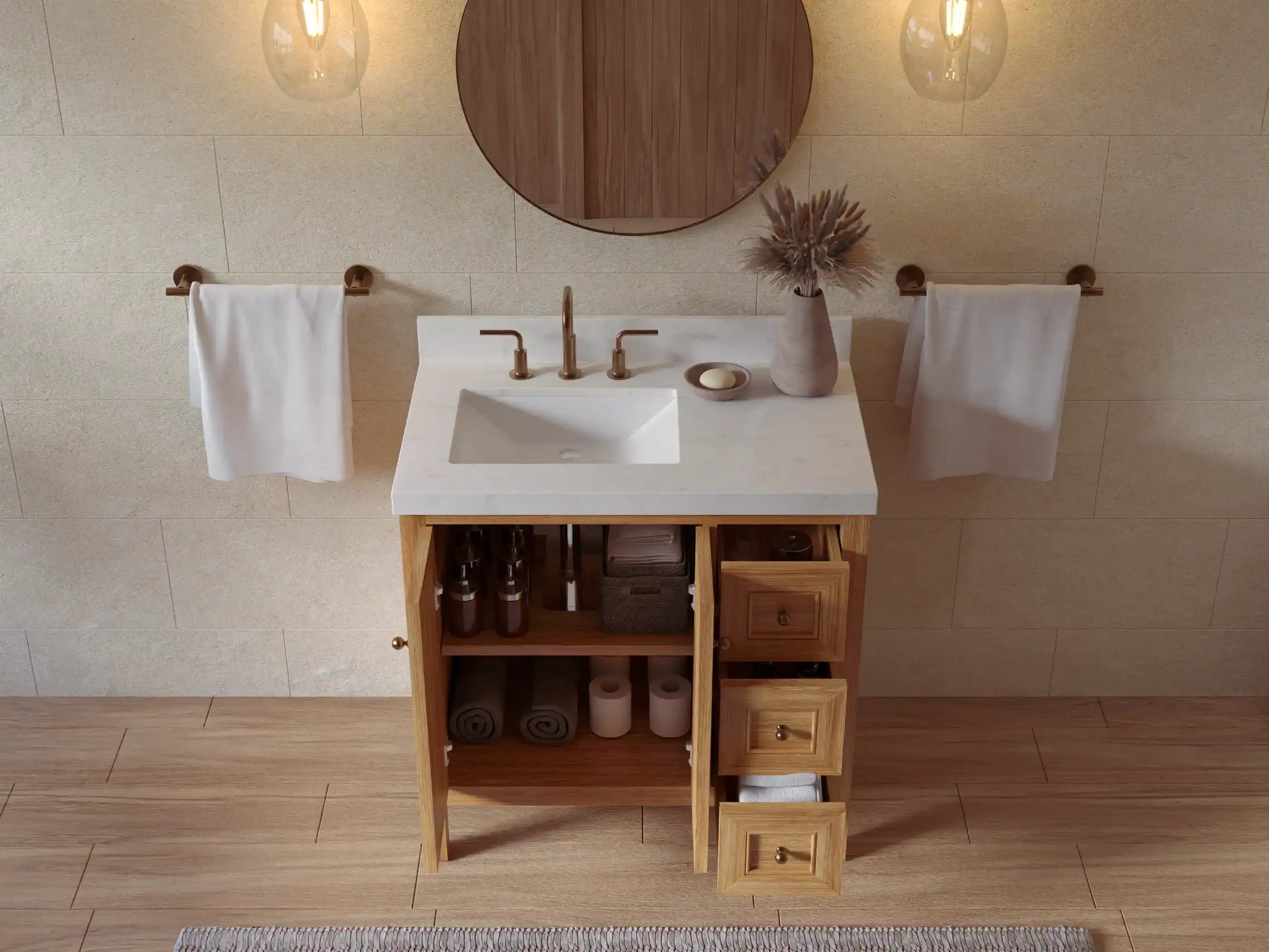 Nashville Teak Wood 36 in. W x 22 in. D Left Offset Sink Bathroom Vanity