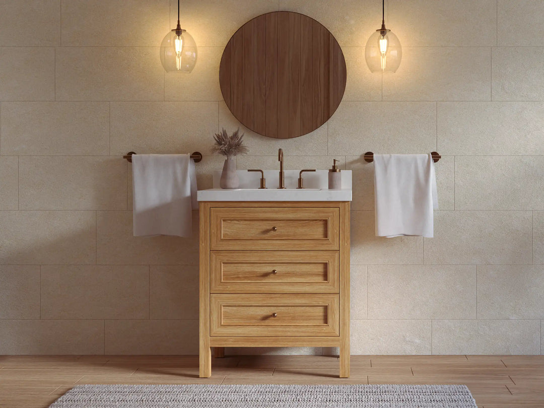 Nashville Teak Wood 30 in. W x 22 in. D Single Sink Bathroom Vanity | 
              
                Light Natural Teak
                
                  
             - NAS_TK_LNT_WHQZ_30 - photo №5