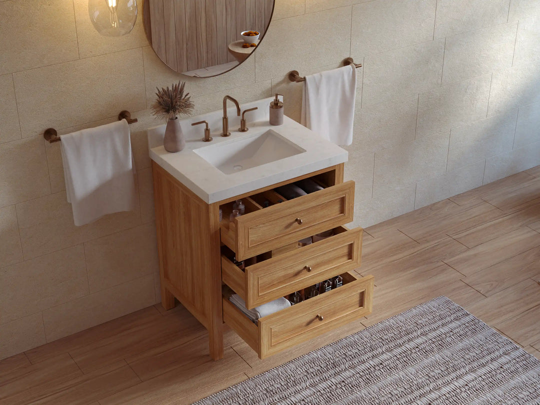 Nashville Teak Wood 30 in. W x 22 in. D Single Sink Bathroom Vanity | 
              
                Light Natural Teak
                
                  
             - NAS_TK_LNT_WHQZ_30 - photo №4
