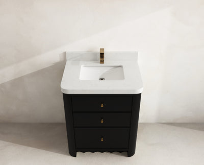 Orlando 30 in. single sink vanity in Black with an R100 Carrara quartz top, seen from above