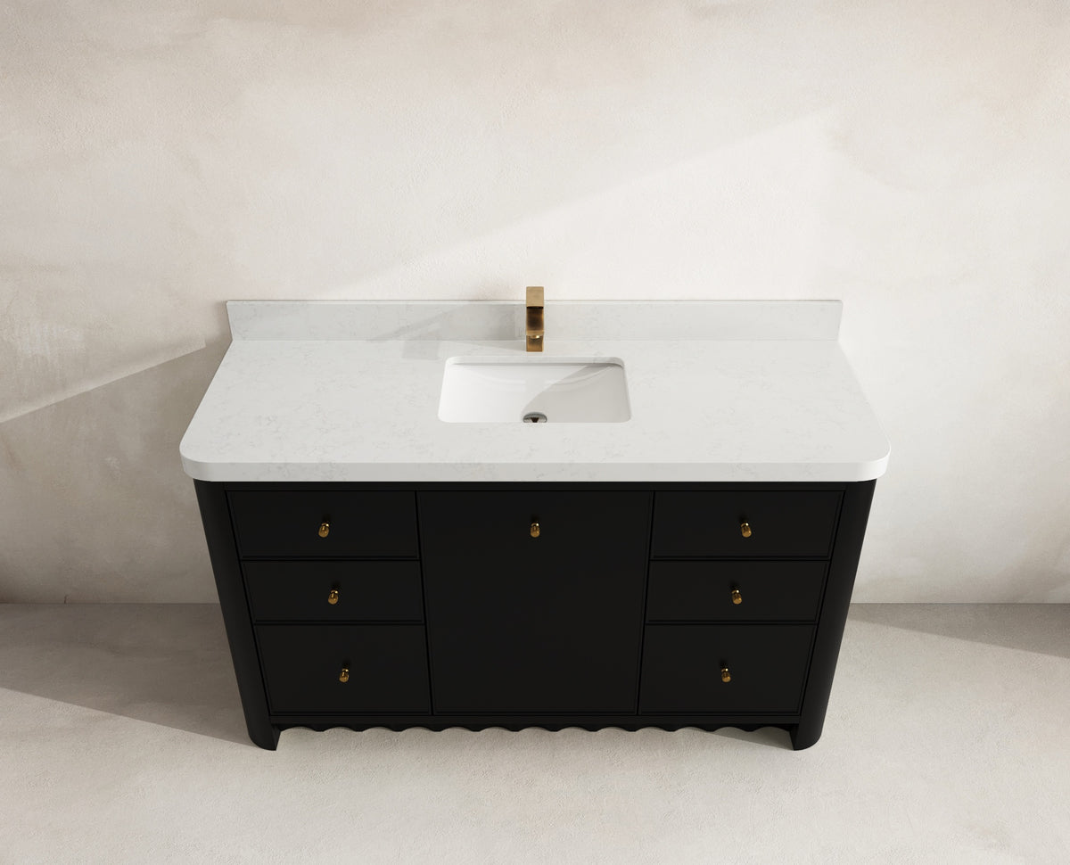 Orlando 60 in. single sink bathroom vanity in Black with R100 Carrara Quartz top