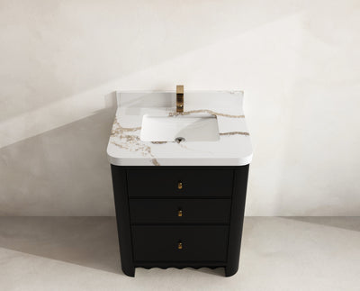 Orlando 30 in. single sink vanity in Black with an R100 Calacatta Gold quartz top, seen from above