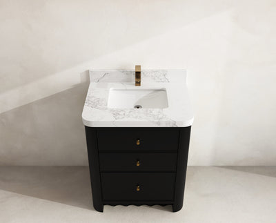 Orlando 30 in. single sink vanity in Black with an R100 Calacatta Nuvo quartz top, seen from above