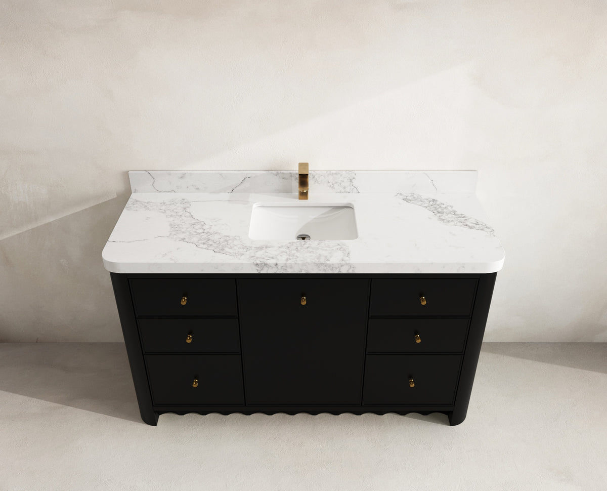 Orlando 60 in. single sink bathroom vanity in Black with R100 Calacatta Nuvo Quartz top