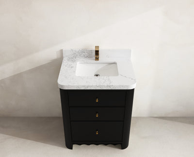 Orlando 30 in. single sink vanity in Black with an R100 Empira White quartz top, seen from above