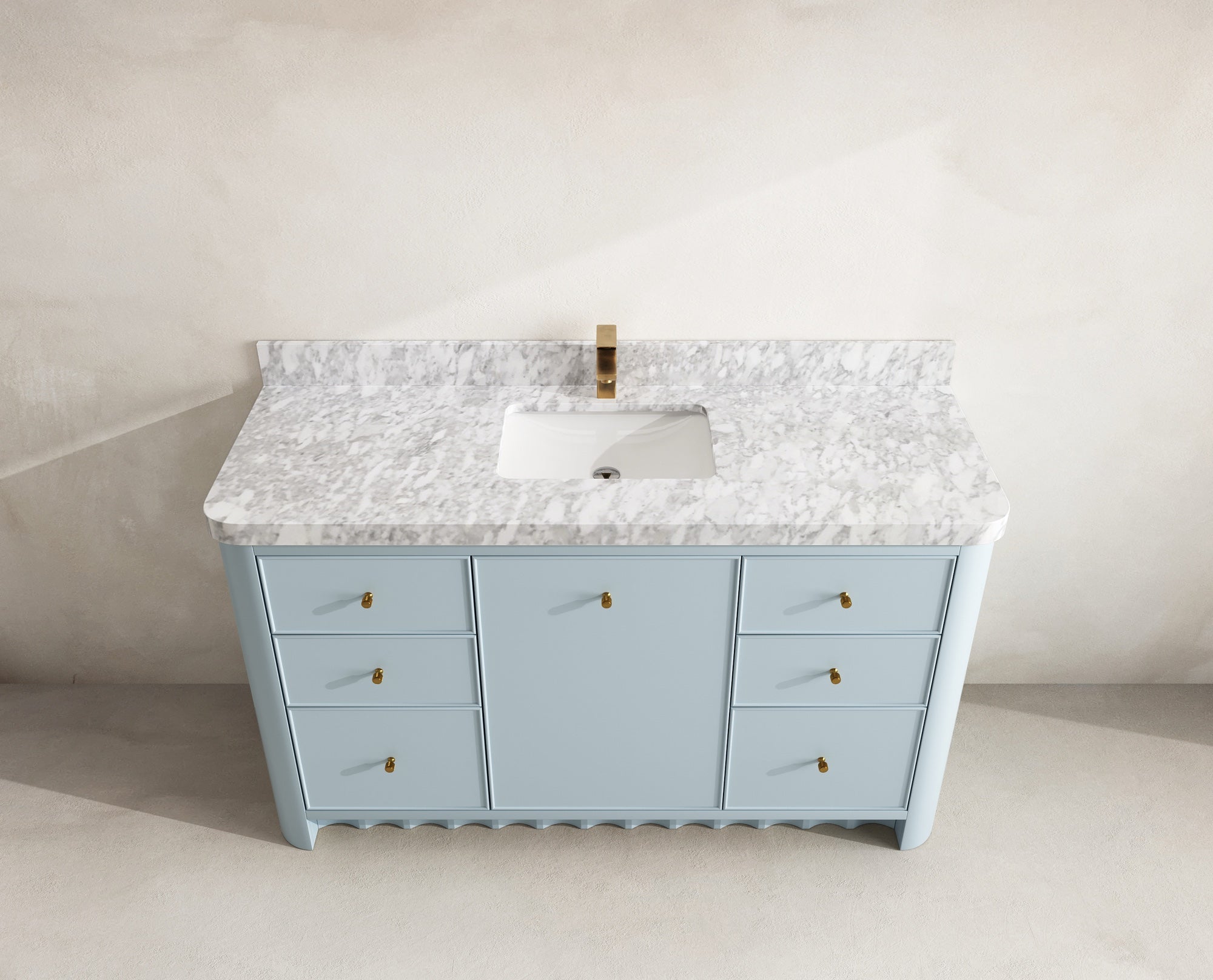 Orlando 60 in. single sink bathroom vanity in Blue Heather with R100 Carrara Marble top