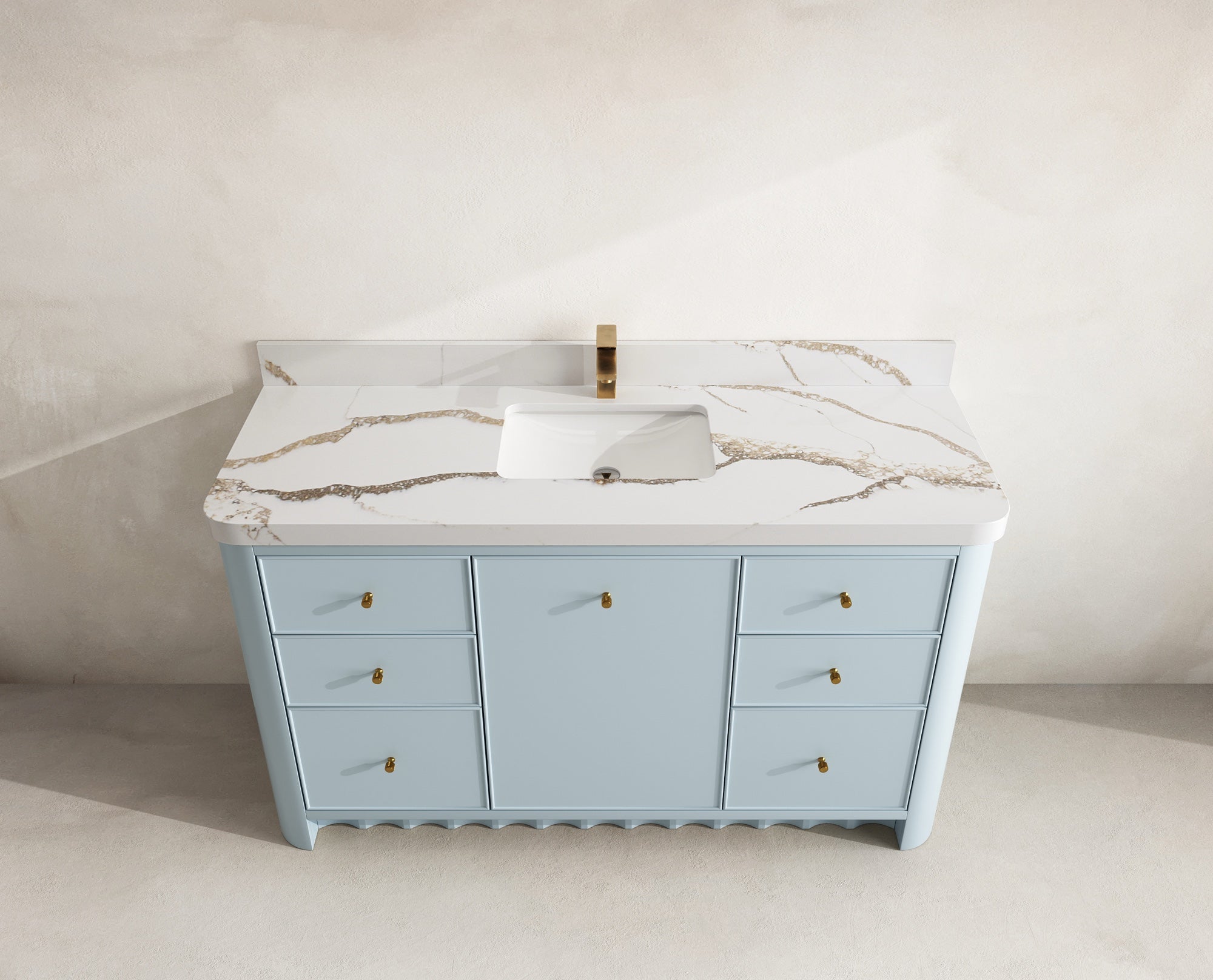 Orlando 60 in. single sink bathroom vanity in Blue Heather with R100 Calacatta Gold Quartz top