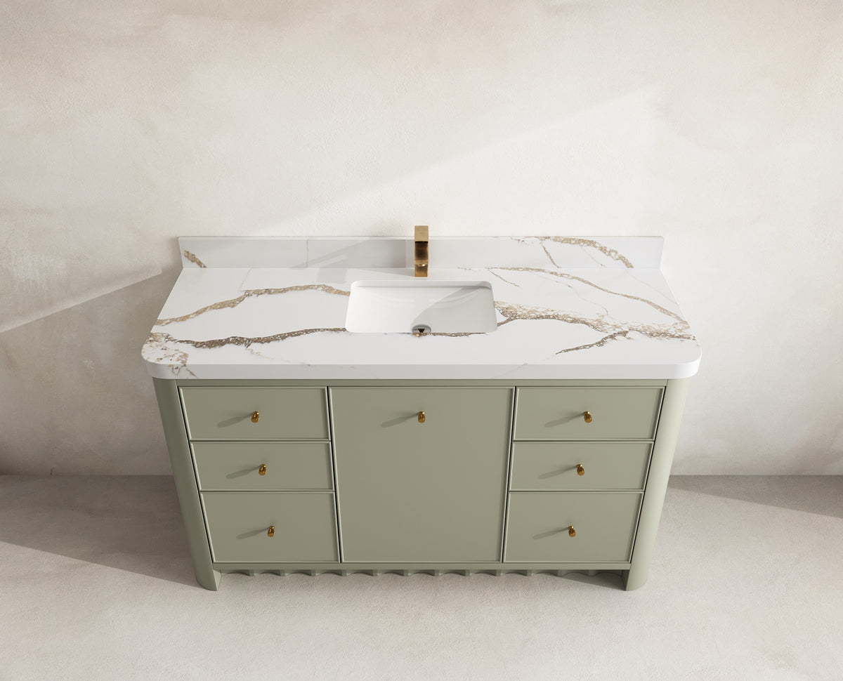 Orlando 60 in. single sink bathroom vanity in Evergreen with R100 Calacatta Gold Quartz top