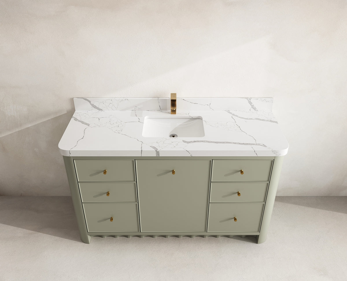 Orlando 60 in. single sink bathroom vanity in Evergreen with R100 Calacatta Laza Quartz top