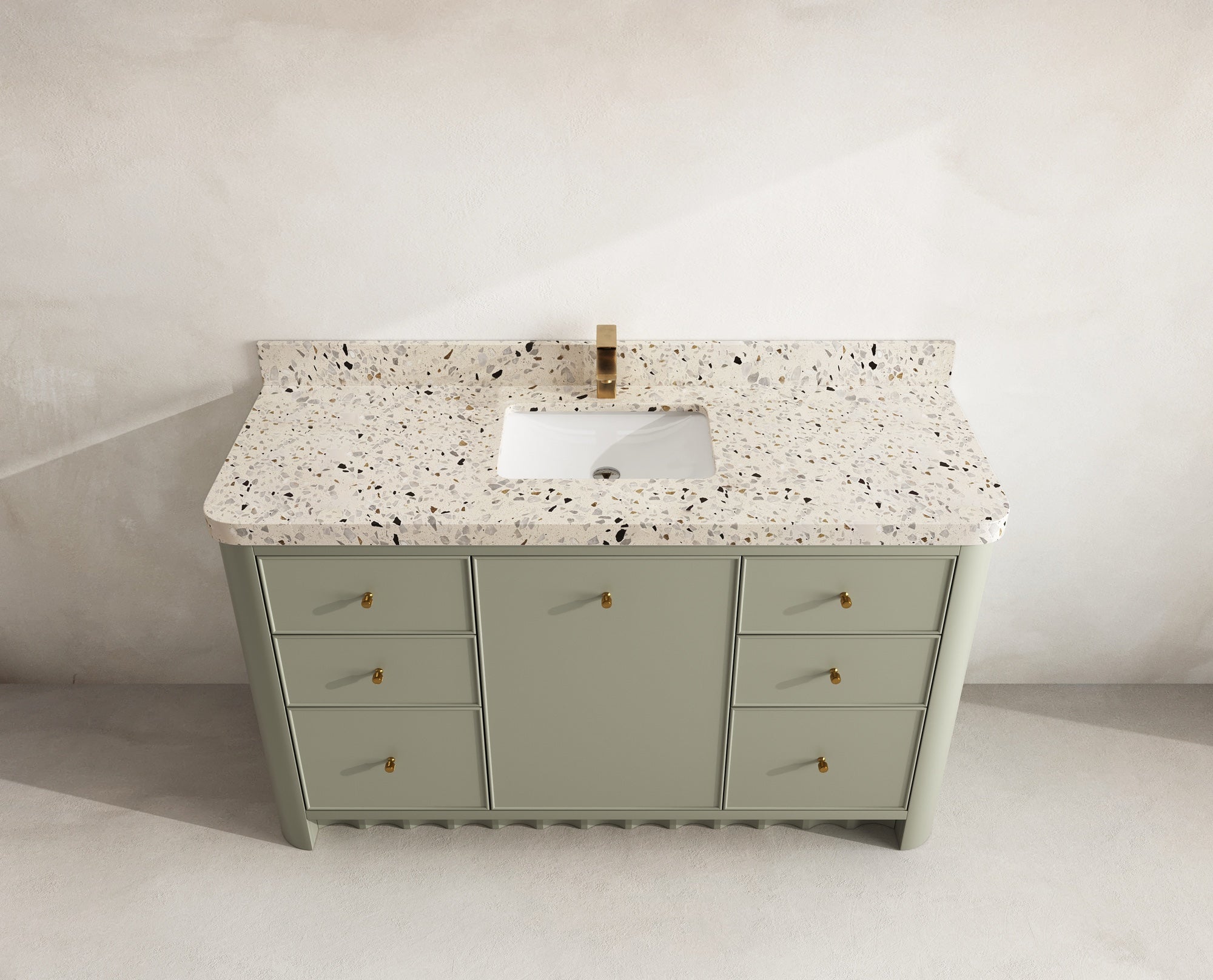 Orlando 60 in. single sink bathroom vanity in Evergreen with R100 Terrazzo Golden Dusk top