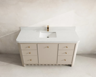 Orlando 60 in. single sink bathroom vanity in Fine Grain Linen Beige with R100 Carrara Quartz top
