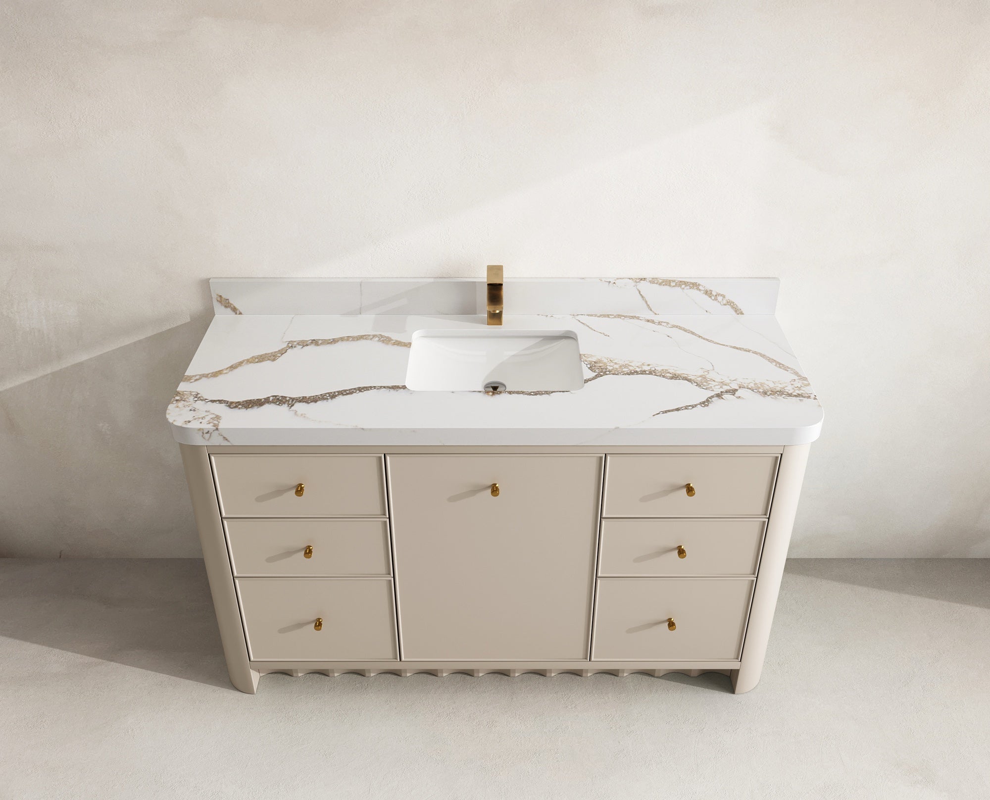 Orlando 60 in. single sink bathroom vanity in Fine Grain Linen Beige with R100 Calacatta Gold Quartz top