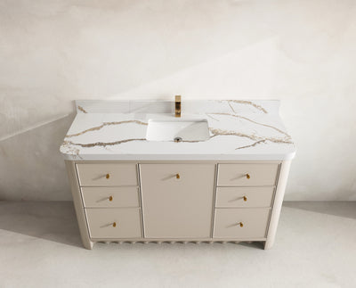 Orlando 60 in. single sink bathroom vanity in Fine Grain Linen Beige with R100 Calacatta Gold Quartz top