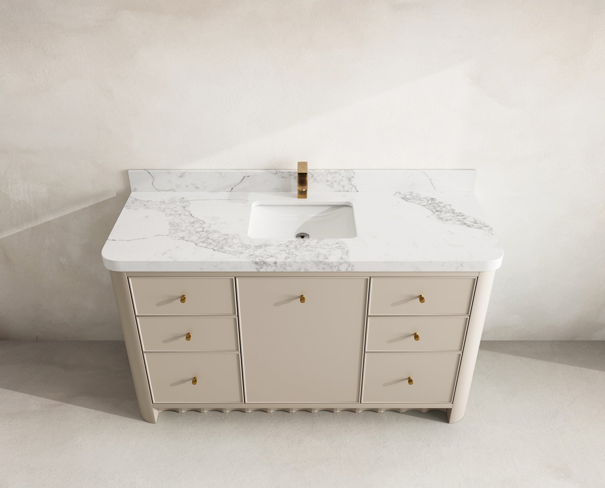 Orlando 60 in. single sink bathroom vanity in Fine Grain Linen Beige with R100 Calacatta Nuvo Quartz top