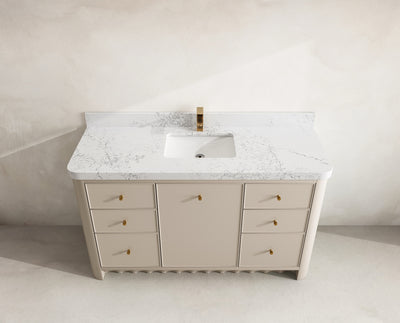 Orlando 60 in. single sink bathroom vanity in Fine Grain Linen Beige with R100 Empira White Quartz top
